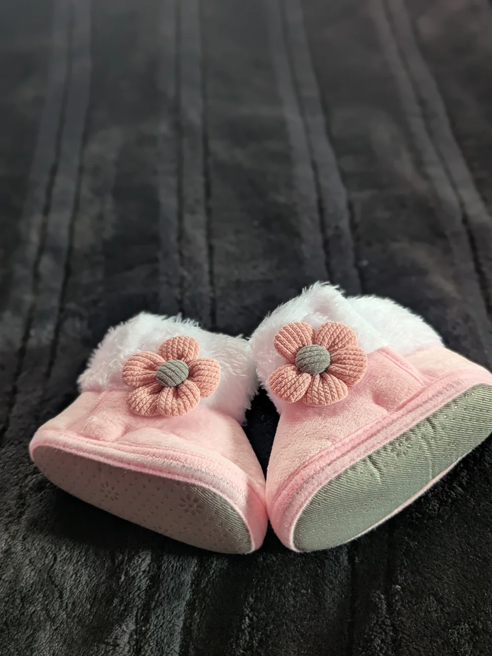 Baby Pink Flower Faux-Fur Booties - Soft Infant Slippers